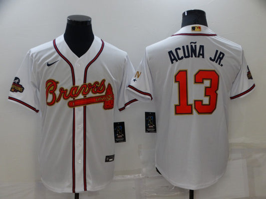 Men’s Atlanta Braves Ronald Acuna Jr. #13 White Baseball Jersey