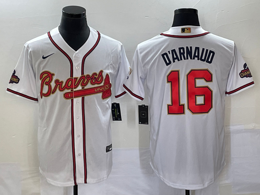 Men’s Atlanta Braves Travis d’Arnaud #16 White Jersey