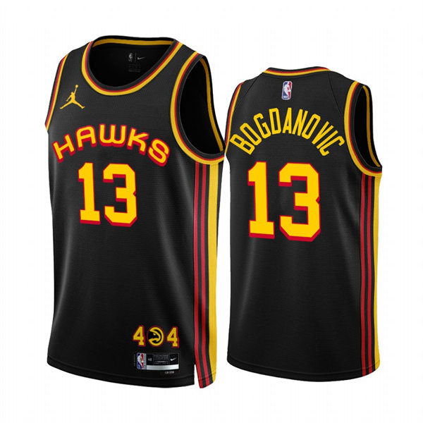 Mens Atlanta Hawks #13 Bogdan Bogdanovic 2022-23 Black Jordan Statement Edition Jersey