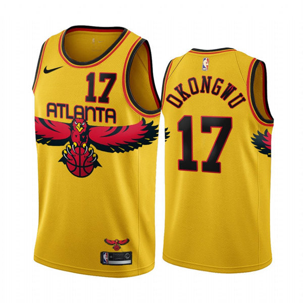 Mens Atlanta Hawks #17 Onyeka Okongwu Gold 2021-22 City Edition Jersey