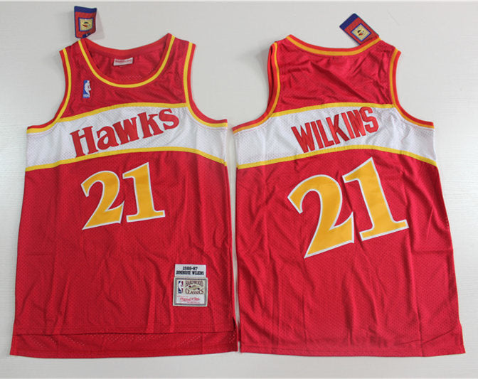 Men’s Atlanta Hawks #21 Dominique Wilkins Mitchell & Ness 1986-87 Red Hardwood Classics Jersey