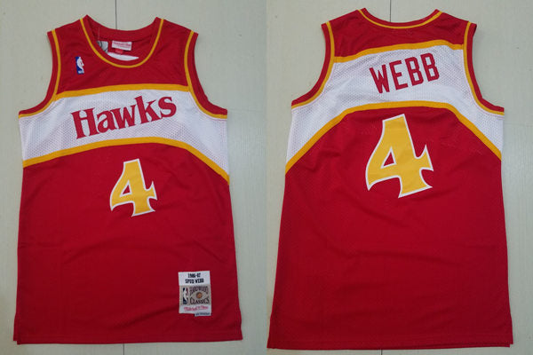 Men’s Atlanta Hawks #4 Spud Webb Red Throwback Swingman Jersey