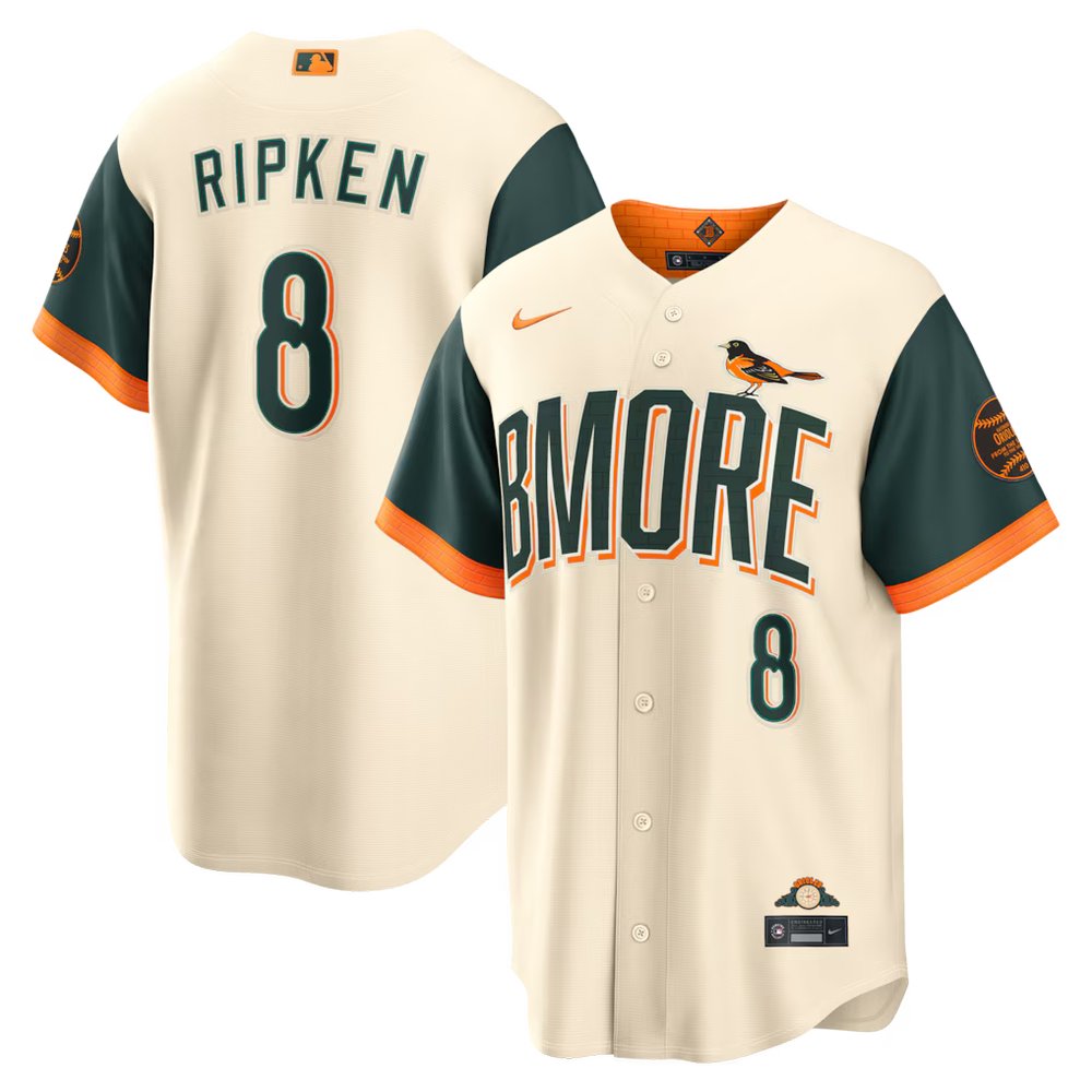 Men’s Baltimore Orioles #8 Cal Ripken Jr. Nike Natural 2026 City Connect Stadium Jersey