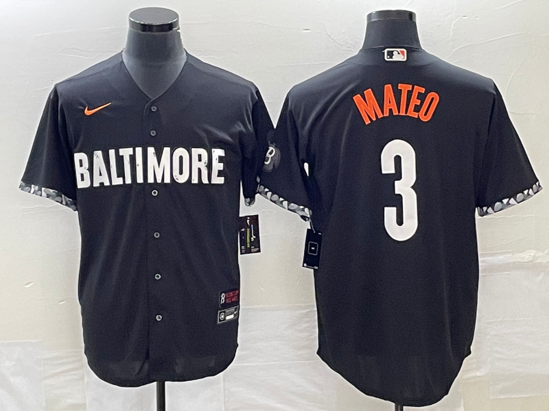 Men’s Baltimore Orioles Jorge Mateo #3 Black 2023 City Connect Jersey