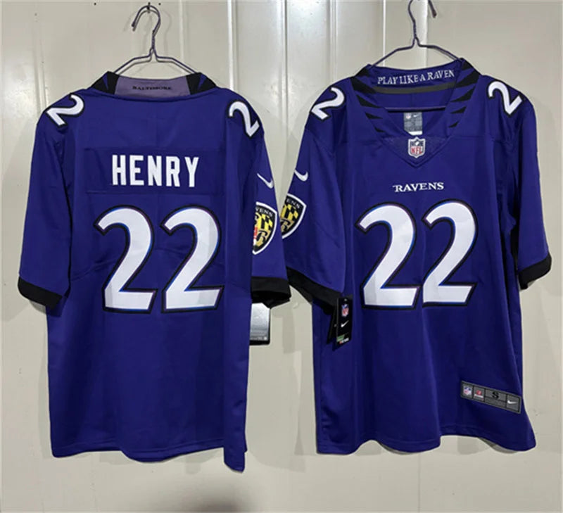 Mens Baltimore Ravens #22 Derrick Henry Nike 2026 Next Flight Purple Vapor F.U.S.E Limited Jersey
