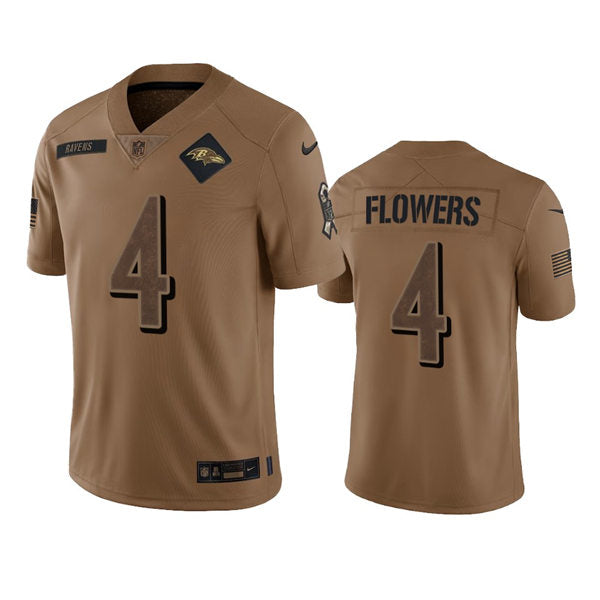 Men’s Baltimore Ravens #4 Zay Flowers Brown 2023 Salute To Service Limited Jersey