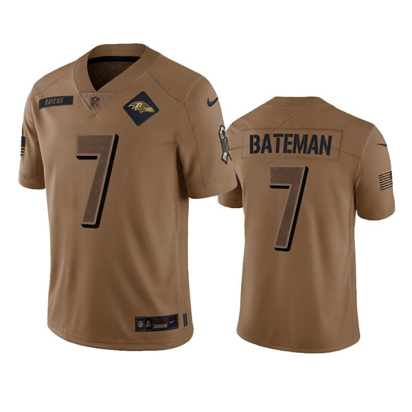 Men’s Baltimore Ravens #7 Rashod Bateman Brown 2023 Salute To Service Limited Jersey