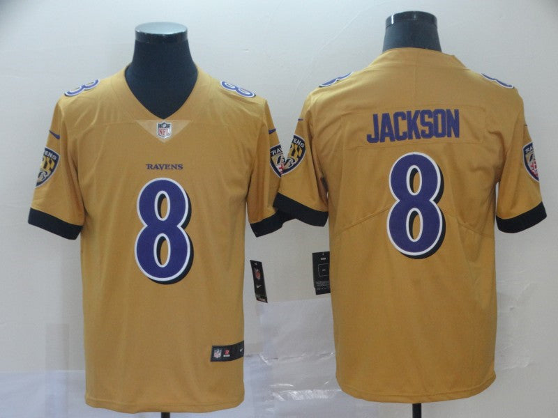 Men’s Baltimore Ravens #8 Lamar Jackson Nike Gold Inverted Limited Football Jersey