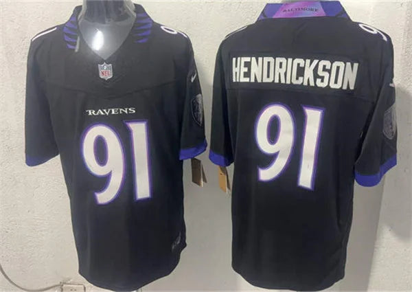 Mens Baltimore Ravens #91 Trey Hendrickson Nike 2026 Next Flight Black Alternate Vapor F.U.S.E Limited Jersey
