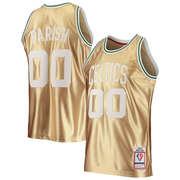 Men’s Boston Celtics #00 Robert Parish Mitchell & Ness Gold 1985-86 Hardwood Classics Jersey