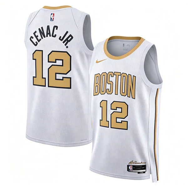 Mens Boston Celtics #12 Chris Cenac Jr. 2025-26 White City Edition Swingman Jersey