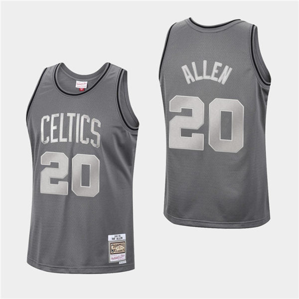 Men’s Boston Celtics #20 Ray Allen Charcoal Mitchell & Ness Hardwood Classics Metal Works Jersey