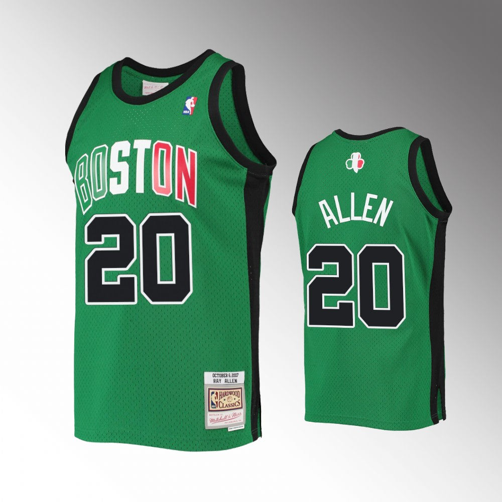 Men’s Boston Celtics #20 Ray Allen Mitchell & Ness 2007-08 Hardwood Classics Alternate Jersey Kelly Green