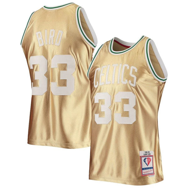 Men’s Boston Celtics #33 Larry Bird Mitchell & Ness Gold 1985-86 Hardwood Classics Jersey