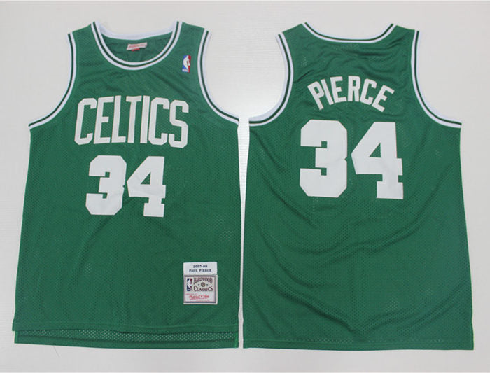 Mens Boston Celtics #34 Paul Pierce Green Mitchell & Ness Hardwood Classics Throwback Jersey