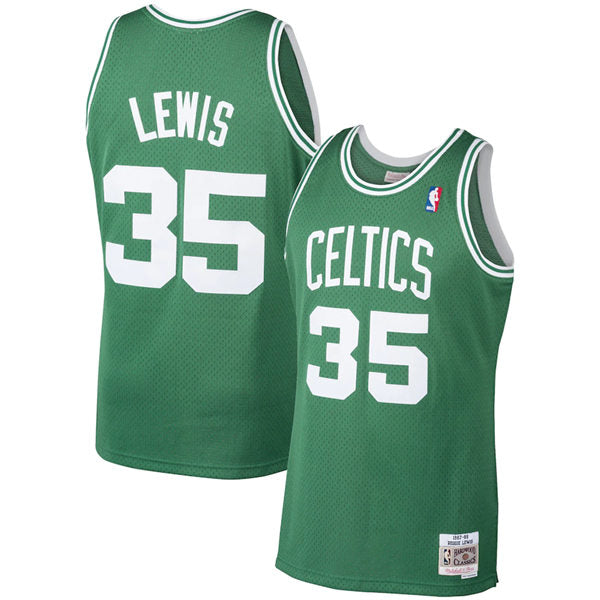 Men’s Boston Celtics #35 Reggie Lewis 1987-88 Mitchell & Ness Kelly Green Hardwood Classics Swingman Jersey