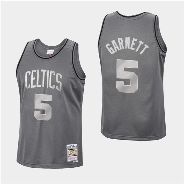 Men’s Boston Celtics #5 Kevin Garnett Charcoal Mitchell & Ness Hardwood Classics Metal Works Jersey