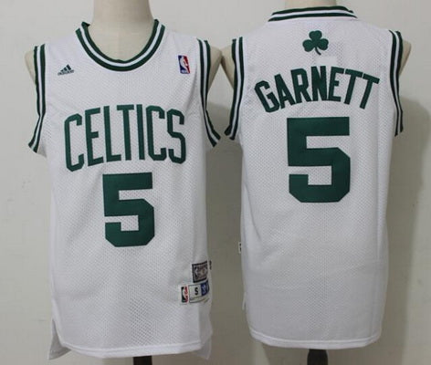 Men’s Boston Celtics #5 Kevin Garnett White Hardwood Classics Soul Swingman Stitched NBA Throwback Jersey