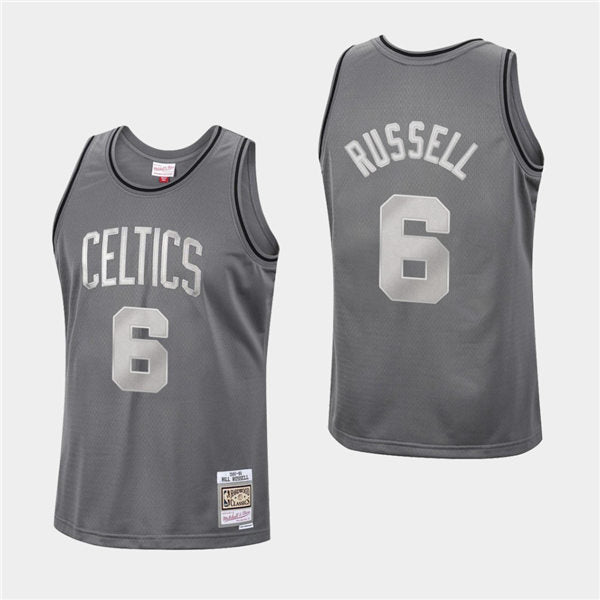 Men’s Boston Celtics #6 Bill Russell Charcoal Mitchell & Ness Hardwood Classics Metal Works Jersey