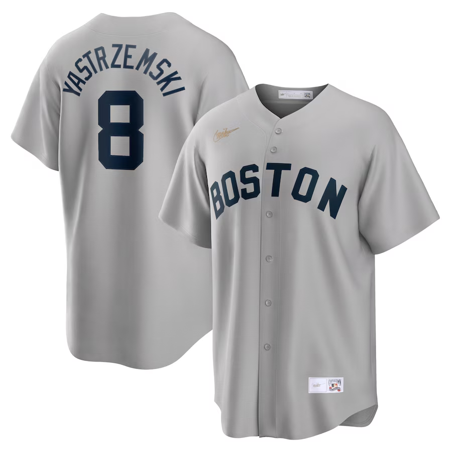 Men’s Boston Red Sox Carl Yastrzemski #8 Gray Road Cooperstown Collection Jersey