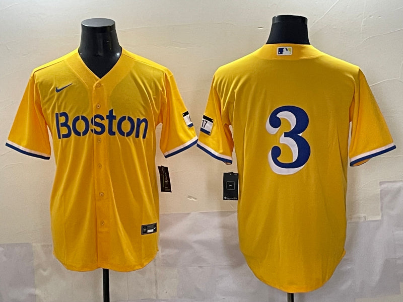 Men’s Boston Red Sox Ceddanne Rafaela #3 Gold City Connect Jersey