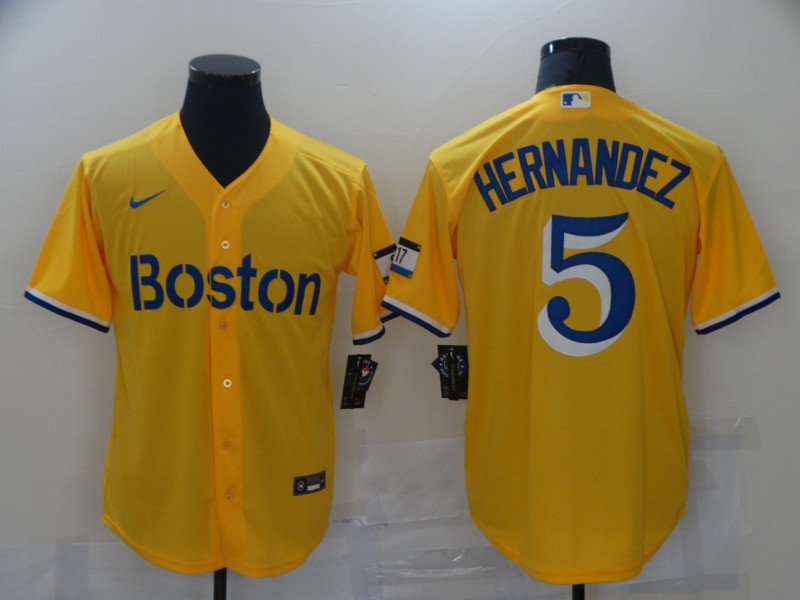 Men’s Boston Red Sox Enrique Hernandez #5 Yellow Baseball Jersey