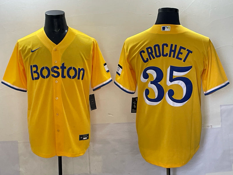 Men’s Boston Red Sox Garrett Crochet #35 Gold City Connect Jersey