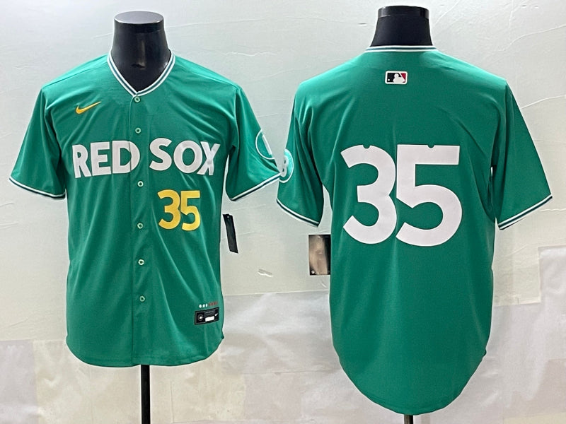 Men’s Boston Red Sox Garrett Crochet #35 Green 2025 City Connect Limited Jersey