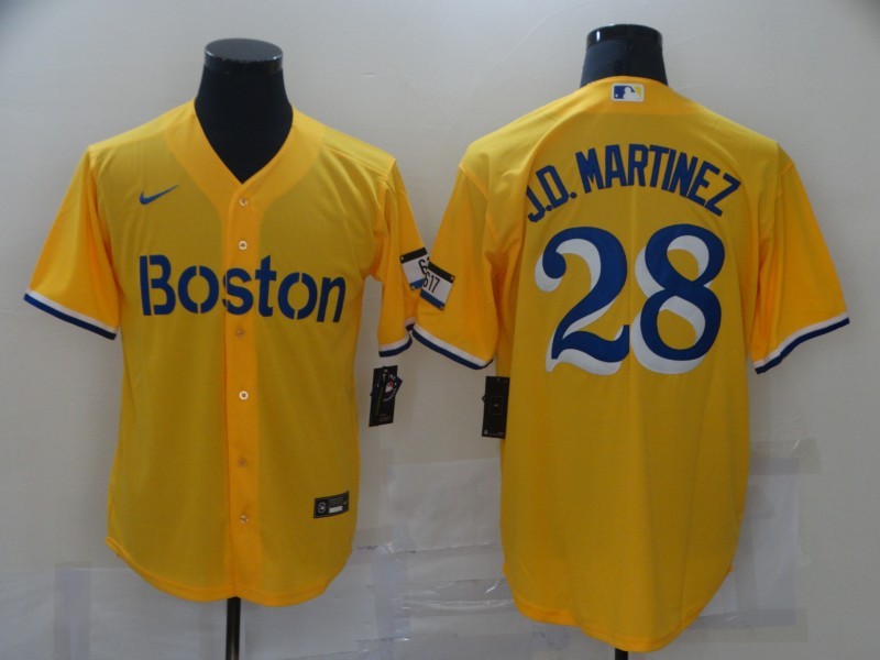 Men’s Boston Red Sox J.D. Martinez #28 Yellow Baseball Jersey