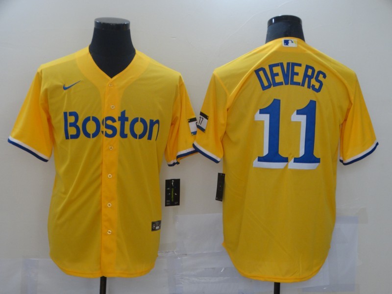 Men’s Boston Red Sox Rafael Devers #11 Yellow Baseball Jersey