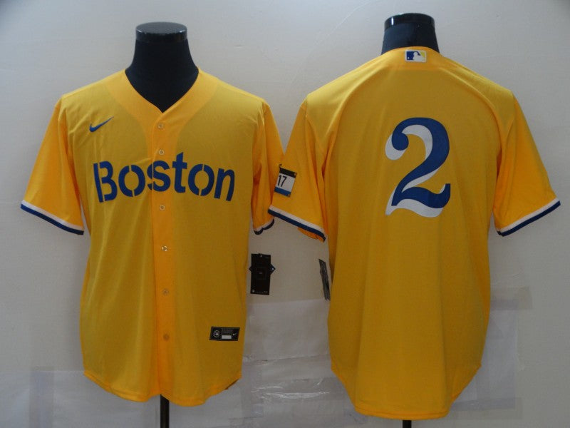 Men’s Boston Red Sox Xander Boegarts #2 Gold City Connect Jersey