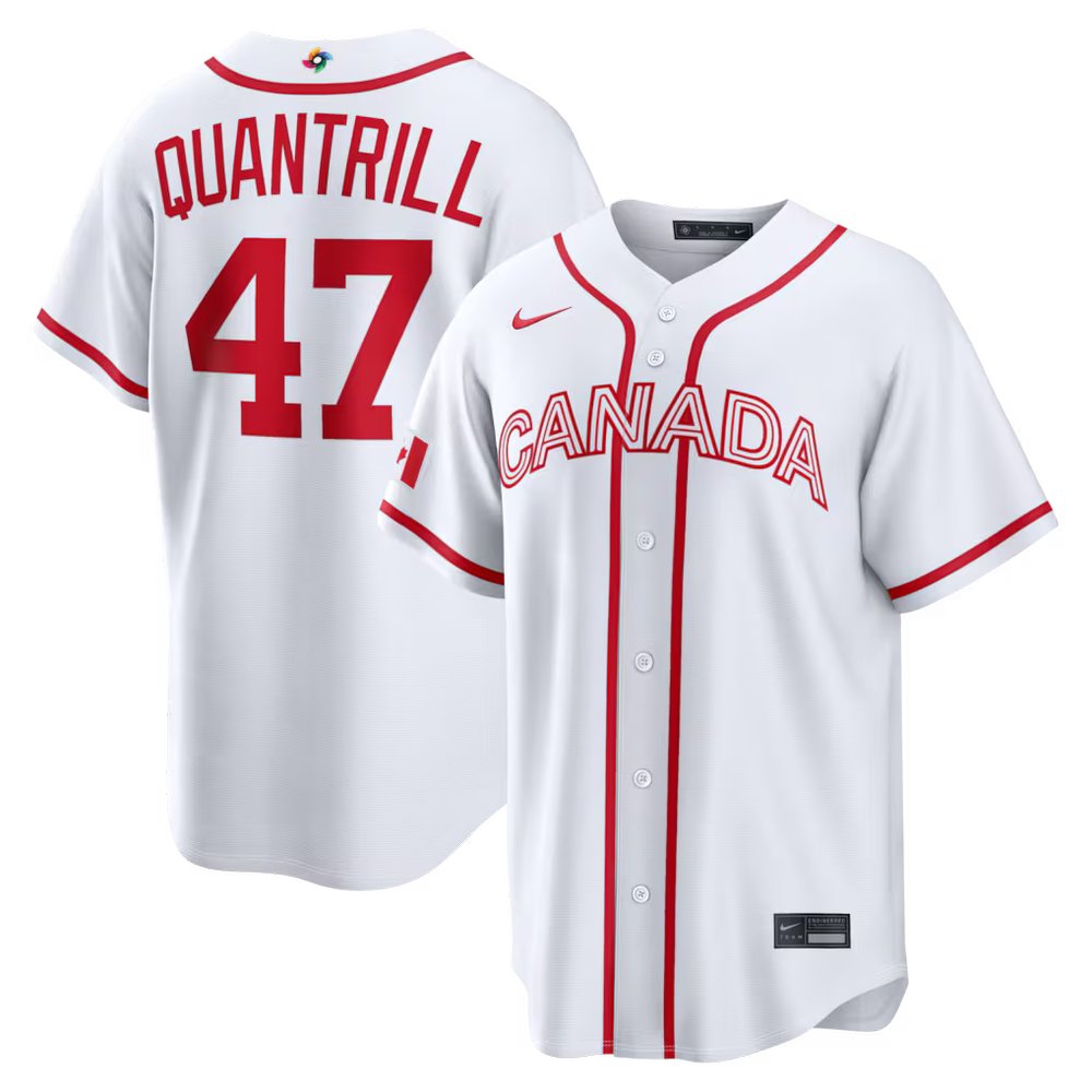 Men’s Canada Baseball #47 Cal Quantrill White 2026 World Baseball Classic Home Stadium Jersey