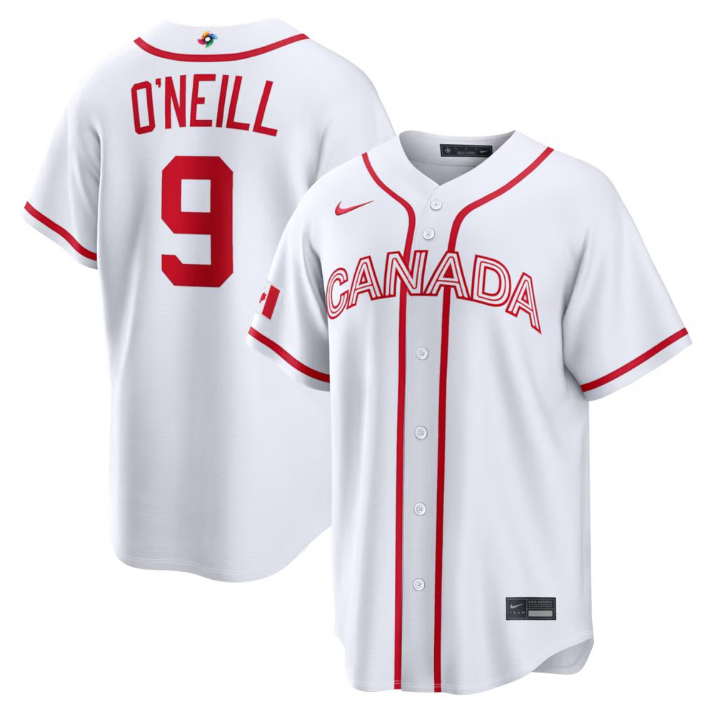 Men’s Canada Baseball #9 Tyler O’Neill White 2026 World Baseball Classic Home Stadium Jersey