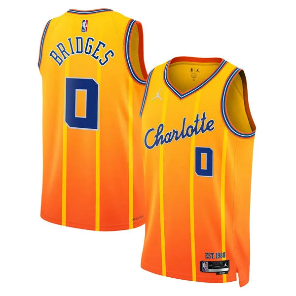Men’s Charlotte Hornets #0 Miles Bridges Orange 2025-26 City Edition Swingman Jersey