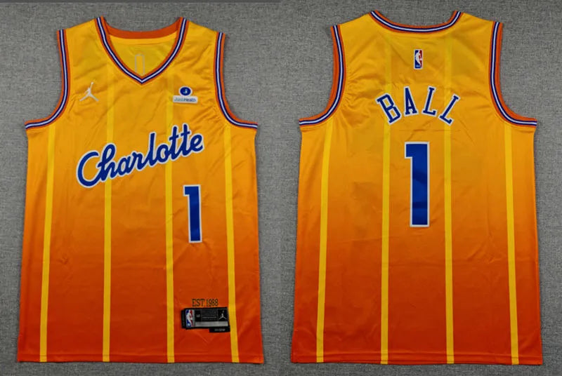 Men’s Charlotte Hornets #1 LaMelo Ball Orange 2025-26 City Edition Swingman Jersey