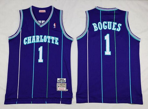 Men’s Charlotte Hornets #1 Muggsy Bogues 1992-93 Purple Hardwood Classics Soul Swingman Throwback Jersey