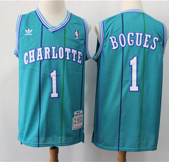 Men’s Charlotte Hornets #1 Muggsy Bogues 1992-93 Teal Hardwood Classics Throwback Jersey