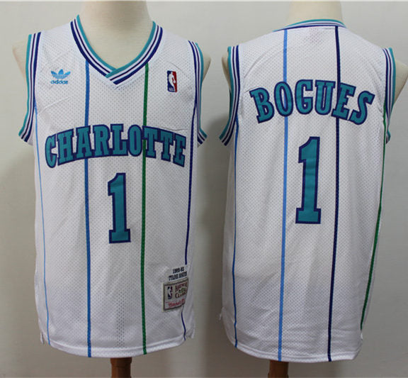 Men’s Charlotte Hornets #1 Muggsy Bogues 1992-93 White Hardwood Classics Throwback Jersey