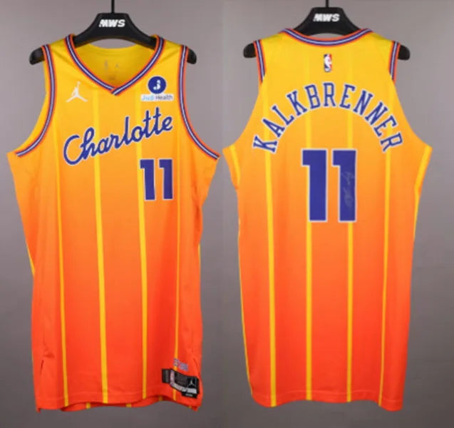 Men’s Charlotte Hornets #11 Ryan Kalkbrenner Orange 2025-26 City Edition Swingman Jersey