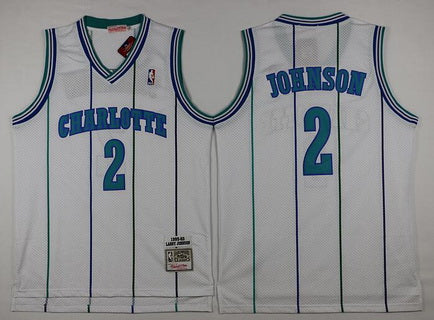 Men’s Charlotte Hornets #2 Larry Johnson 1992-93 White Hardwood Classics Soul Swingman Throwback Jersey