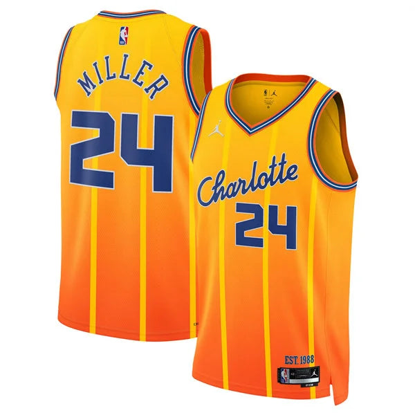 Men’s Charlotte Hornets #24 Brandon Miller Orange 2025-26 City Edition Swingman Jersey