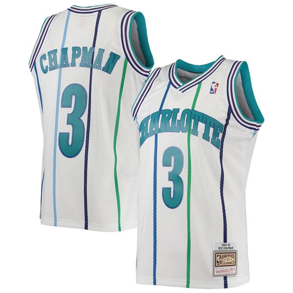 Men’s Charlotte Hornets #3 Rex Chapman White Pinstripe 1988-89 Hardwood Classics Swingman Jersey