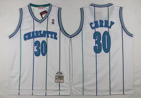 Men’s Charlotte Hornets #30 Dell Curry 1992-93 White Hardwood Classics Soul Swingman Throwback Jersey