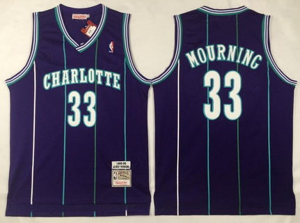 Men’s Charlotte Hornets #33 Alonzo Mourning 1992-93 Purple Hardwood Classics Soul Swingman Throwback Jersey