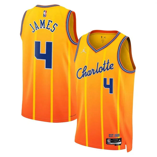 Men’s Charlotte Hornets #4 Sion James Orange 2025-26 City Edition Swingman Jersey