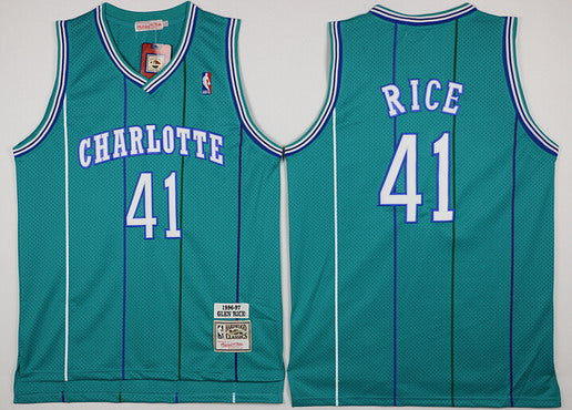 Men’s Charlotte Hornets #41 Glen Rice Green Hardwood Classics Soul Swingman Throwback Jersey