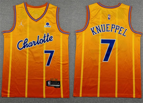 Men’s Charlotte Hornets #7 Kon Knueppel Orange 2025-26 City Edition Swingman Jersey