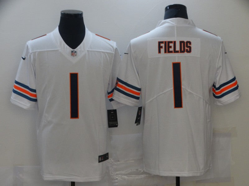 Men’s Chicago Bears #1 Justin Fields Nike White Vapor Limited Footbll Jersey