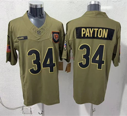 Mens Chicago Bears #34 Walter Payton Nike 2025 Salute to Service Retired Limited Jersey – Olive