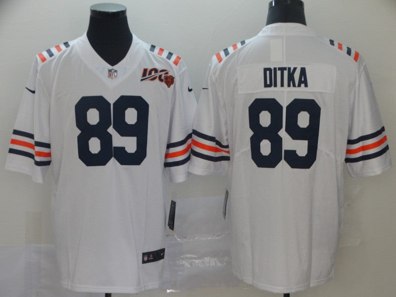 Men’s Chicago Bears #89 Mike Ditka White 100th Season Alternate Classic Limited Jersey